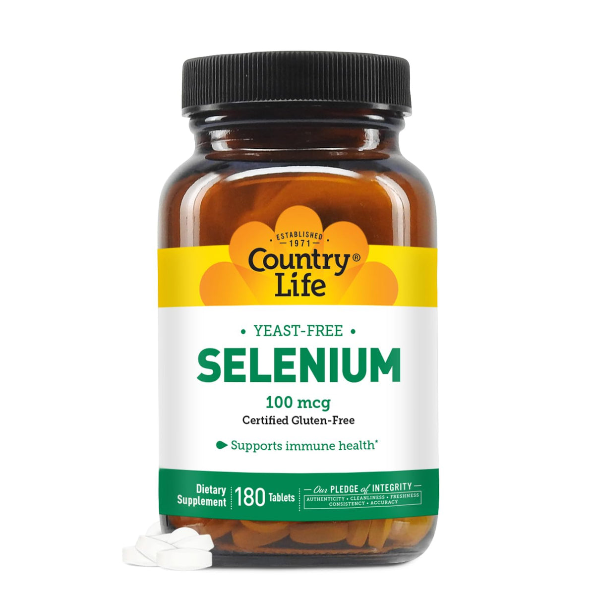 Flacon de Country Life Sélénium 100 mcg avec 180 comprimés