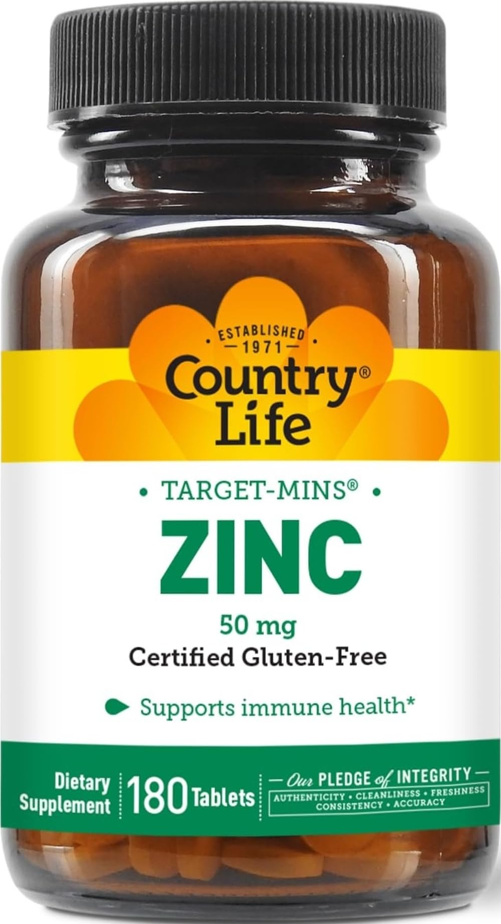 Flacon de Country Life Target-Mins Zinc 50 mg 180 comprimés vue de face