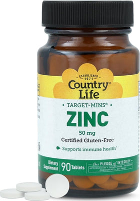 Flacon de Country Life Target-Mins Zinc 50 mg avec 90 comprimés