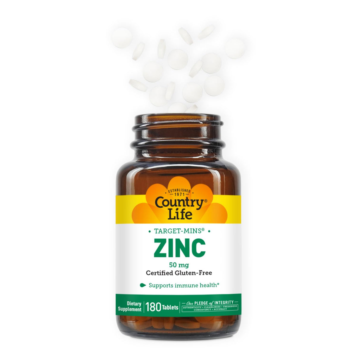 Flacon de Country Life Target-Mins Zinc 50 mg avec bouchon ouvert