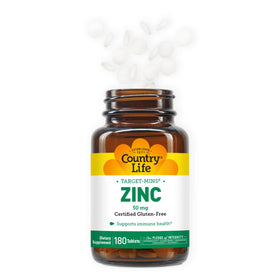 Flacon de Country Life Target-Mins Zinc 50 mg avec bouchon ouvert
