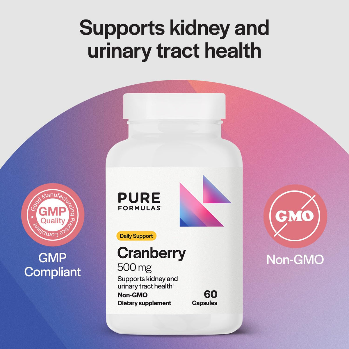 Flacon de Cranberry 500 mg PureFormulas avec étiquette visible