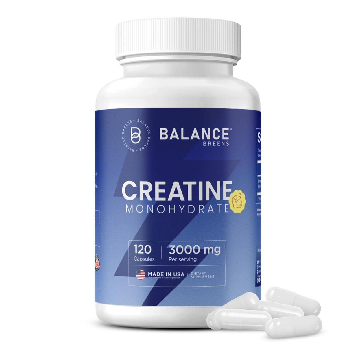 Flacon de créatine monohydrate Balancebreens 120 capsules vue de face