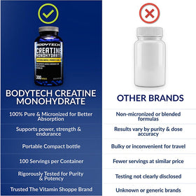 Flacon de créatine monohydrate BodyTech sur une table d'entraînement
