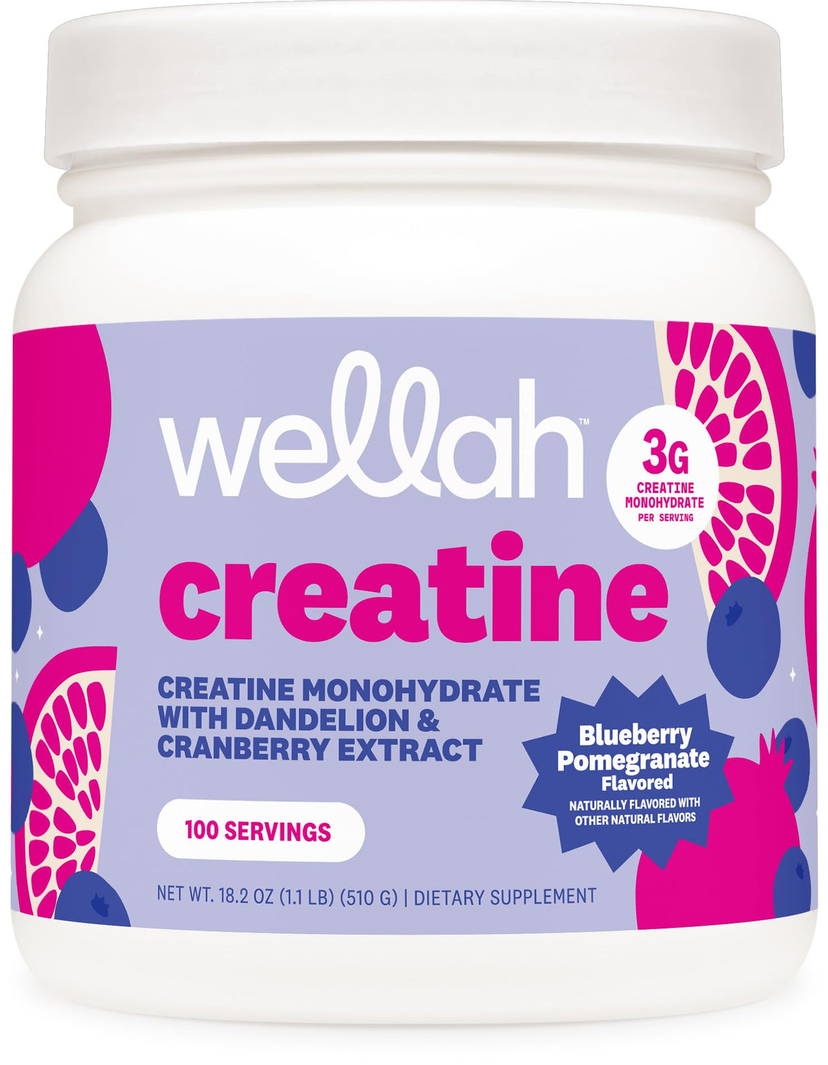Flacon de créatine Wellah 100 portions goût myrtille grenade