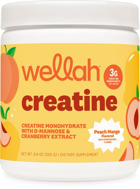 Flacon de créatine Wellah pour femmes, saveur pêche mangue, vue de face