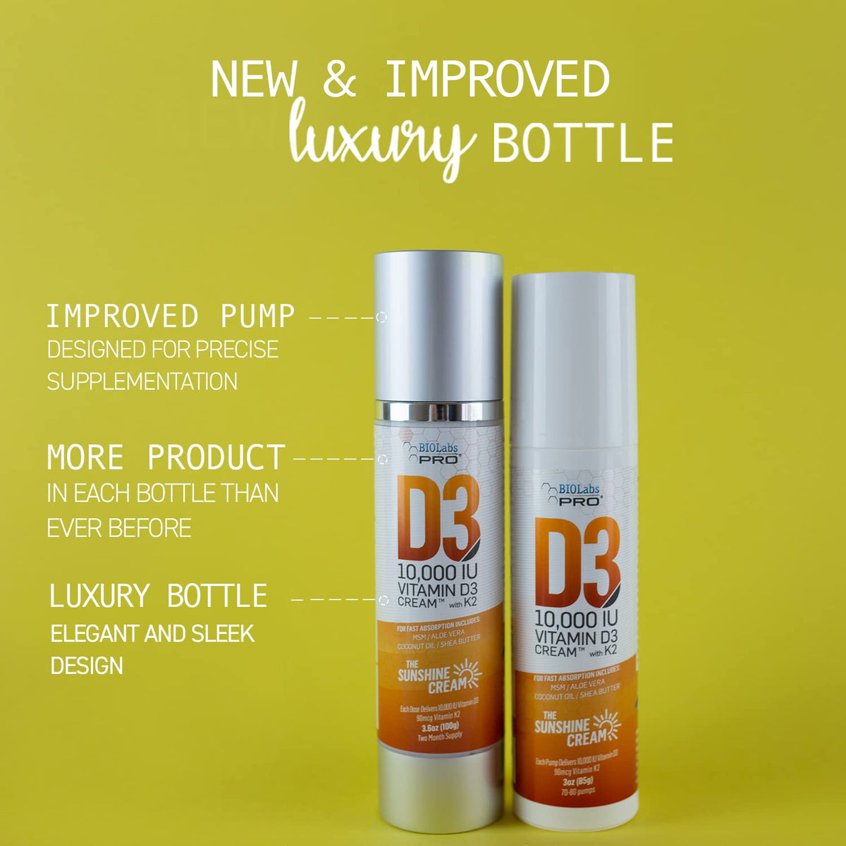 Flacon de crème de vitamine D3 10000UI avec étiquette