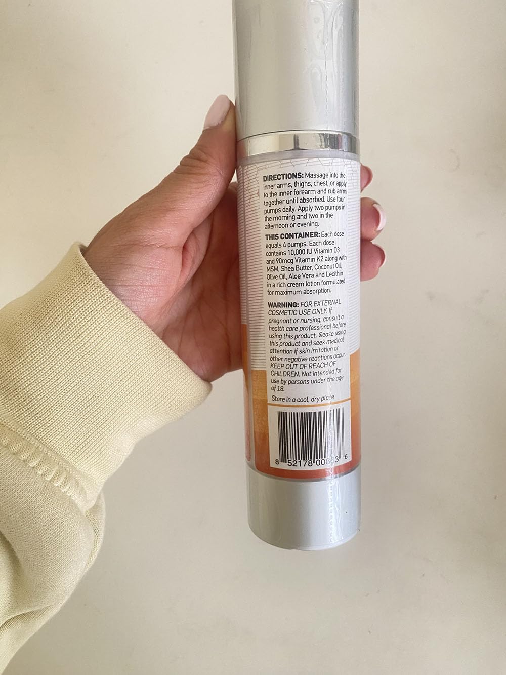 Flacon de crème de vitamine D3 10000UI avec vitamine K2