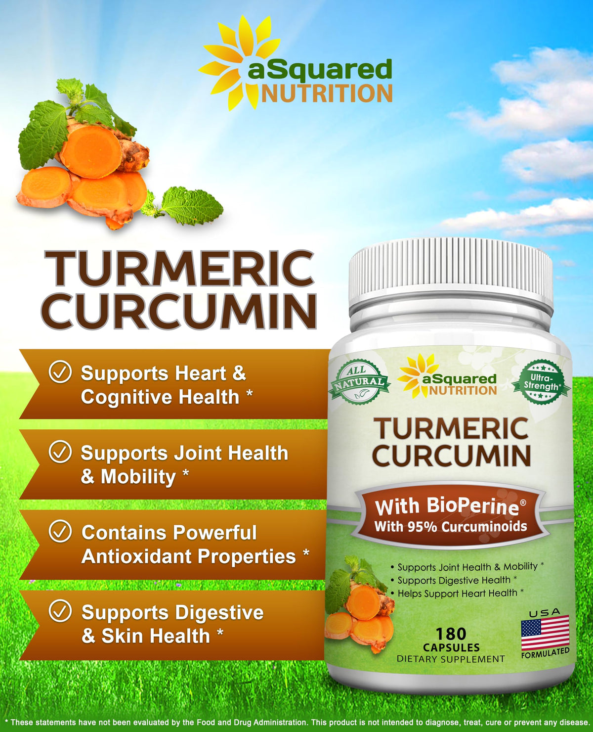 Flacon de Curcuma aSquared Nutrition avec BioPerine