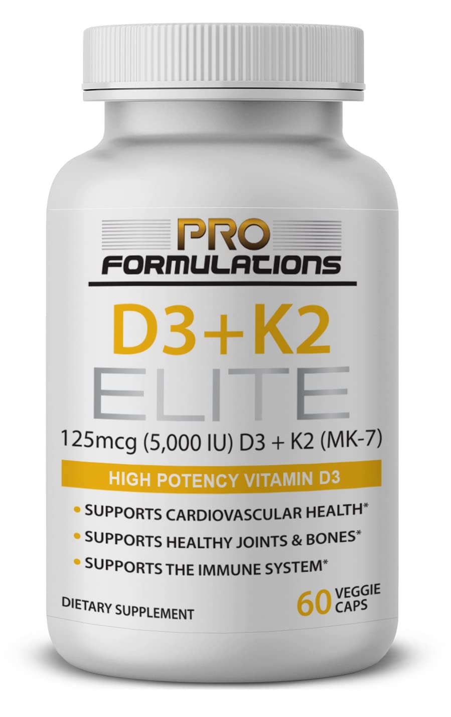 Flacon de D3 + K2 Elite de Pro Formulations MD avec 60 capsules