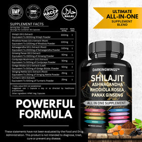 Flacon de Darkingwings 8-en-1 Shilajit avec capsules visibles