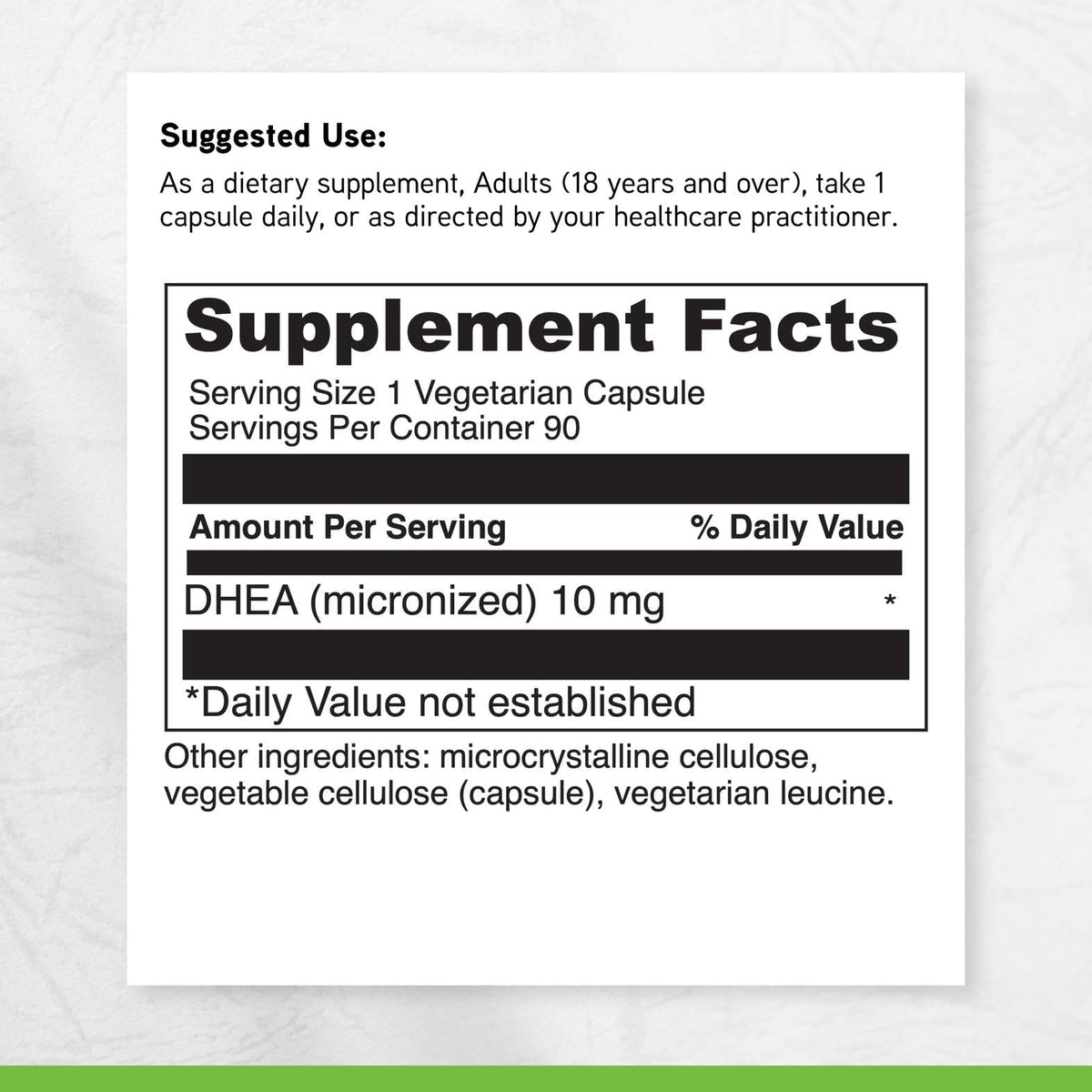 Flacon de DAVINCI Micronized DHEA 10mg ouvert avec capsules