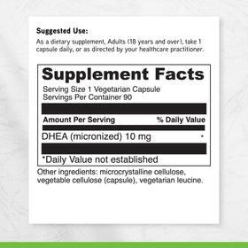 Flacon de DAVINCI Micronized DHEA 10mg ouvert avec capsules
