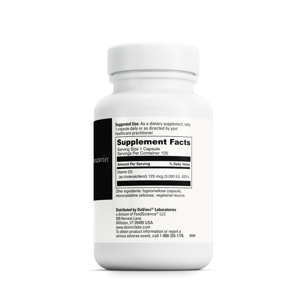 Flacon de DAVINCI Vitamine D3 5000 UI avec étiquette