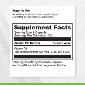Flacon de DAVINCI Vitamine D3 5000 UI ouvert avec capsules