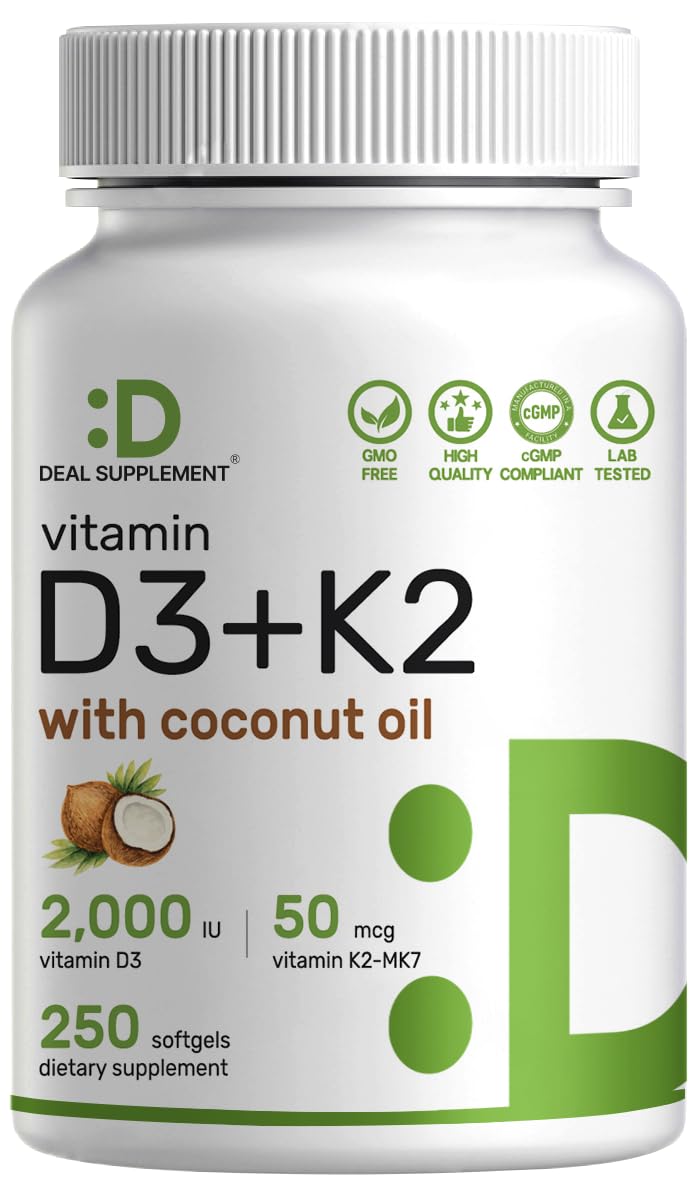 Flacon de DEAL SUPPLEMENT Vitamine D3 2000 UI + K2 MK7 50mcg