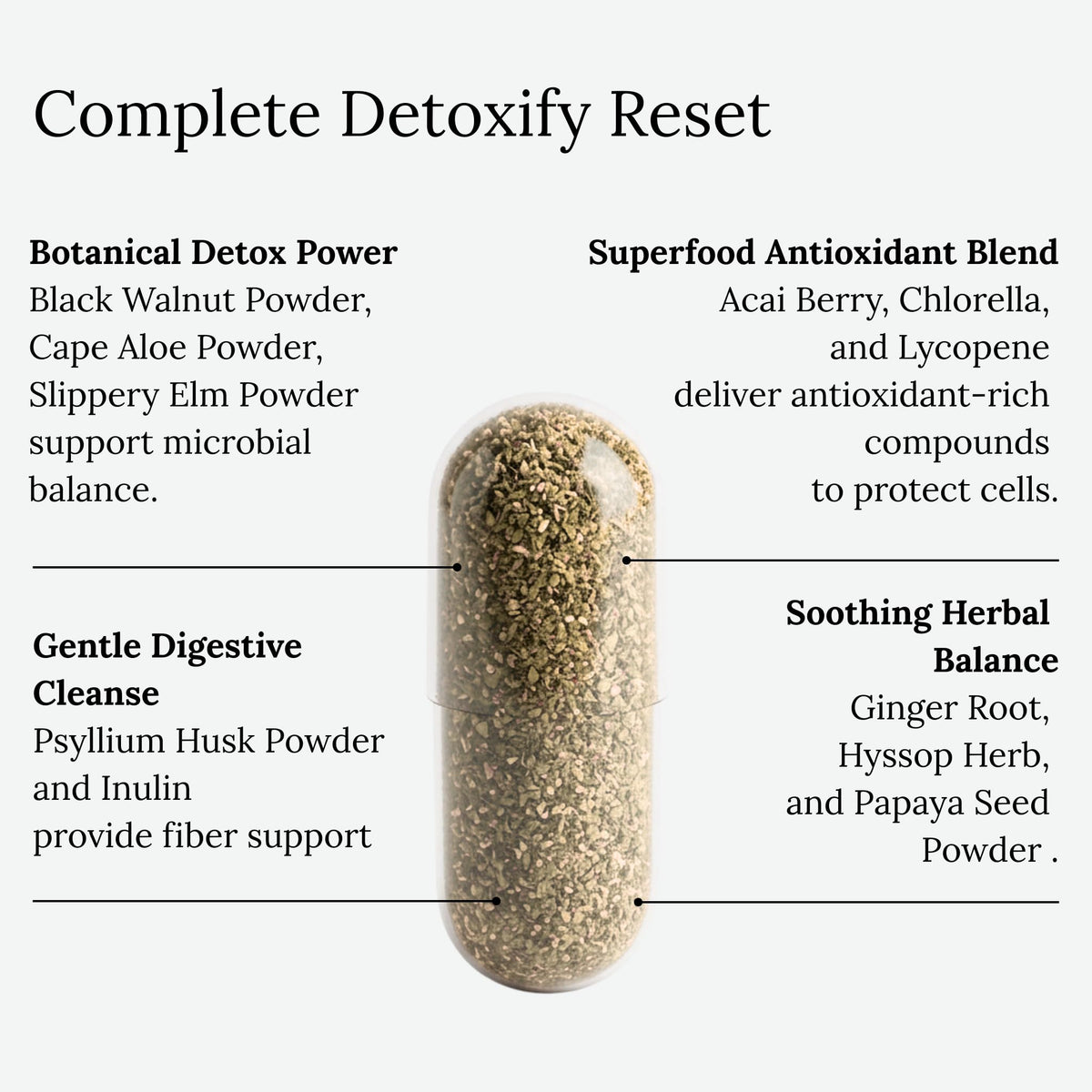 Flacon de Dear Apothecary avec capsules sur une table en bois