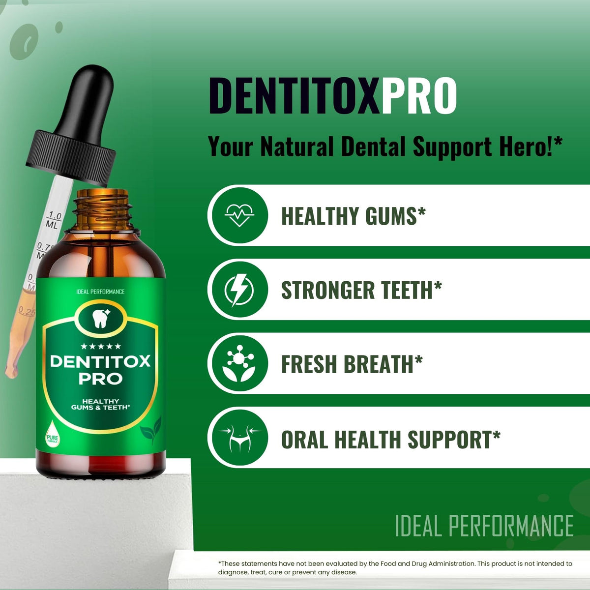 Flacon de Dentitox Pro Gouttes avec compte-gouttes, close-up