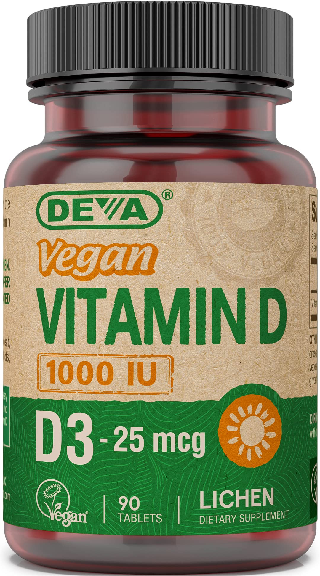 Flacon de DEVA Vitamine D3 1000 IU 90 comprimés végétaux