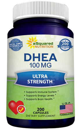 Flacon de DHEA 100mg aSquared Nutrition vue de face