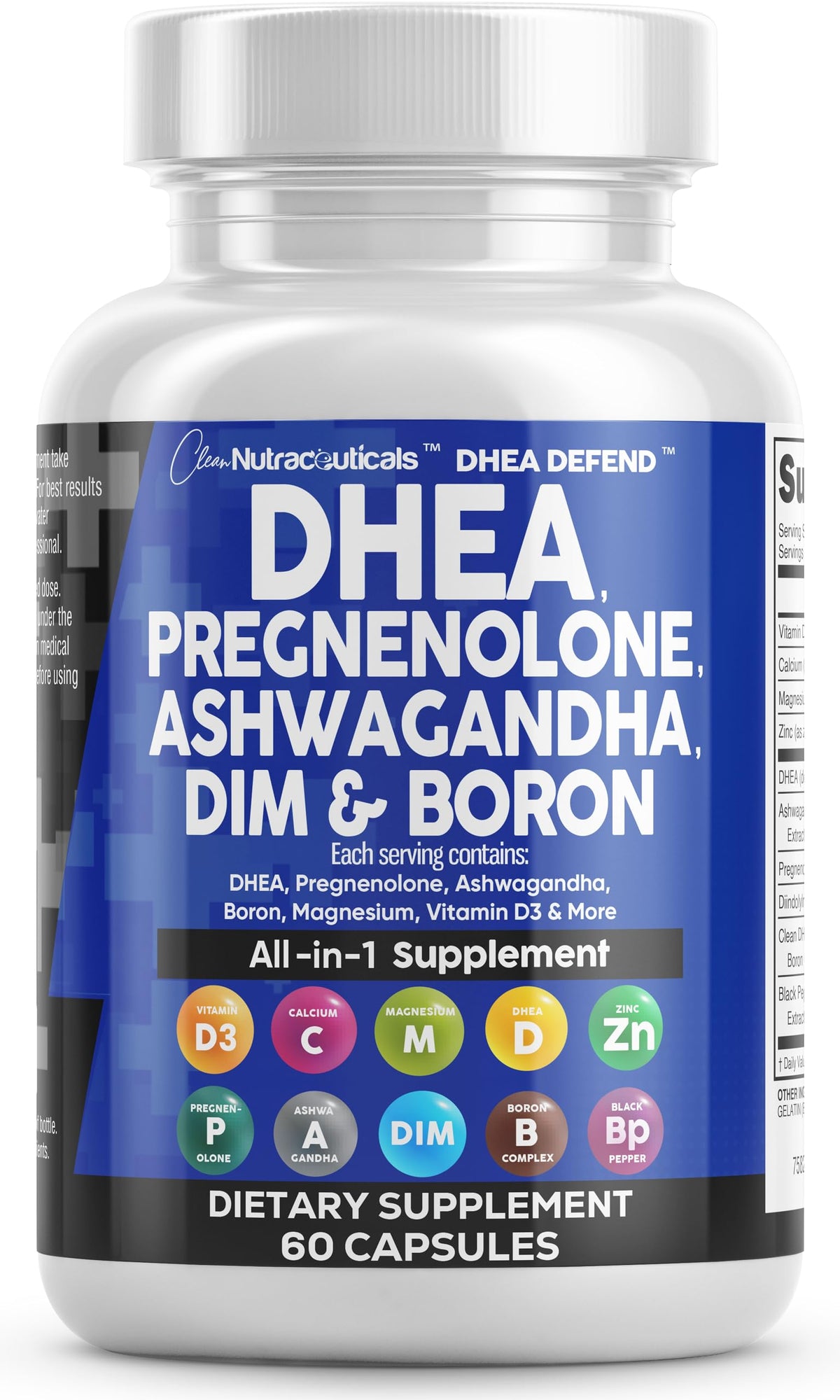 Flacon de DHEA 200mg Clean Nutraceuticals avec 60 capsules