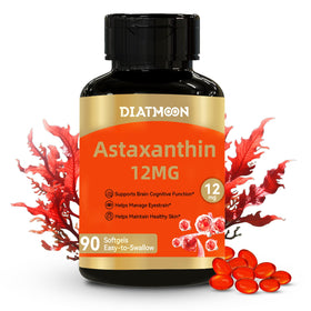Flacon de DIATMOON Astaxanthin 12mg avec 90 gélules sur fond blanc