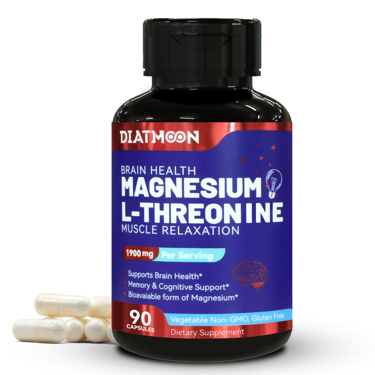 Flacon de DIATMOON Magnésium L-Thréonate 90 capsules vue de face