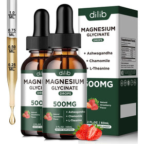 Flacon de dilib Magnésium Glycinate Liquide 500mg vue avant avec étiquette