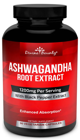 Flacon de Divine Bounty Ashwagandha 1200mg vue de face