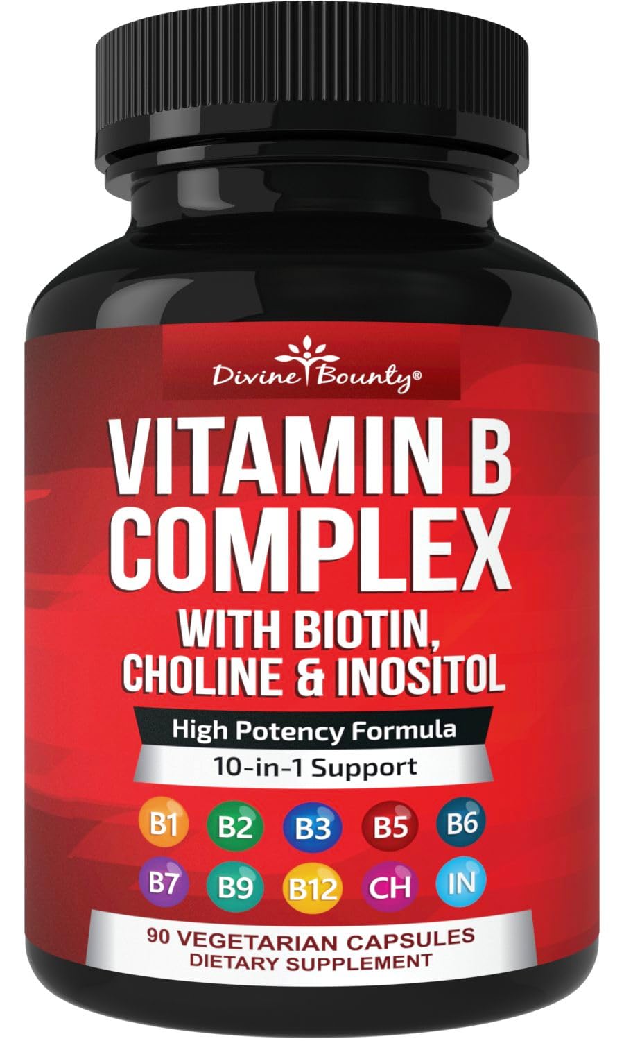 Flacon de Divine Bounty B-Complex 90 Capsules vue de face