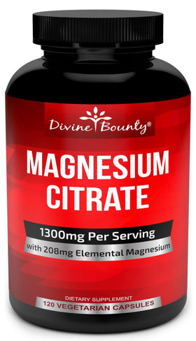 Flacon de Divine Bounty Magnésium Citrate 1300mg avec 120 capsules