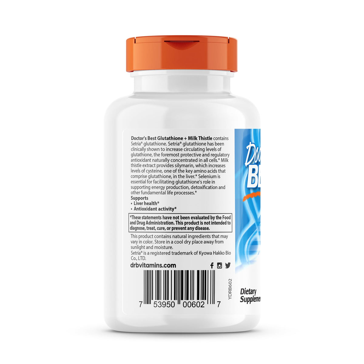 Flacon de Doctor's BEST Glutathione + Chardon-Marie sur fond neutre