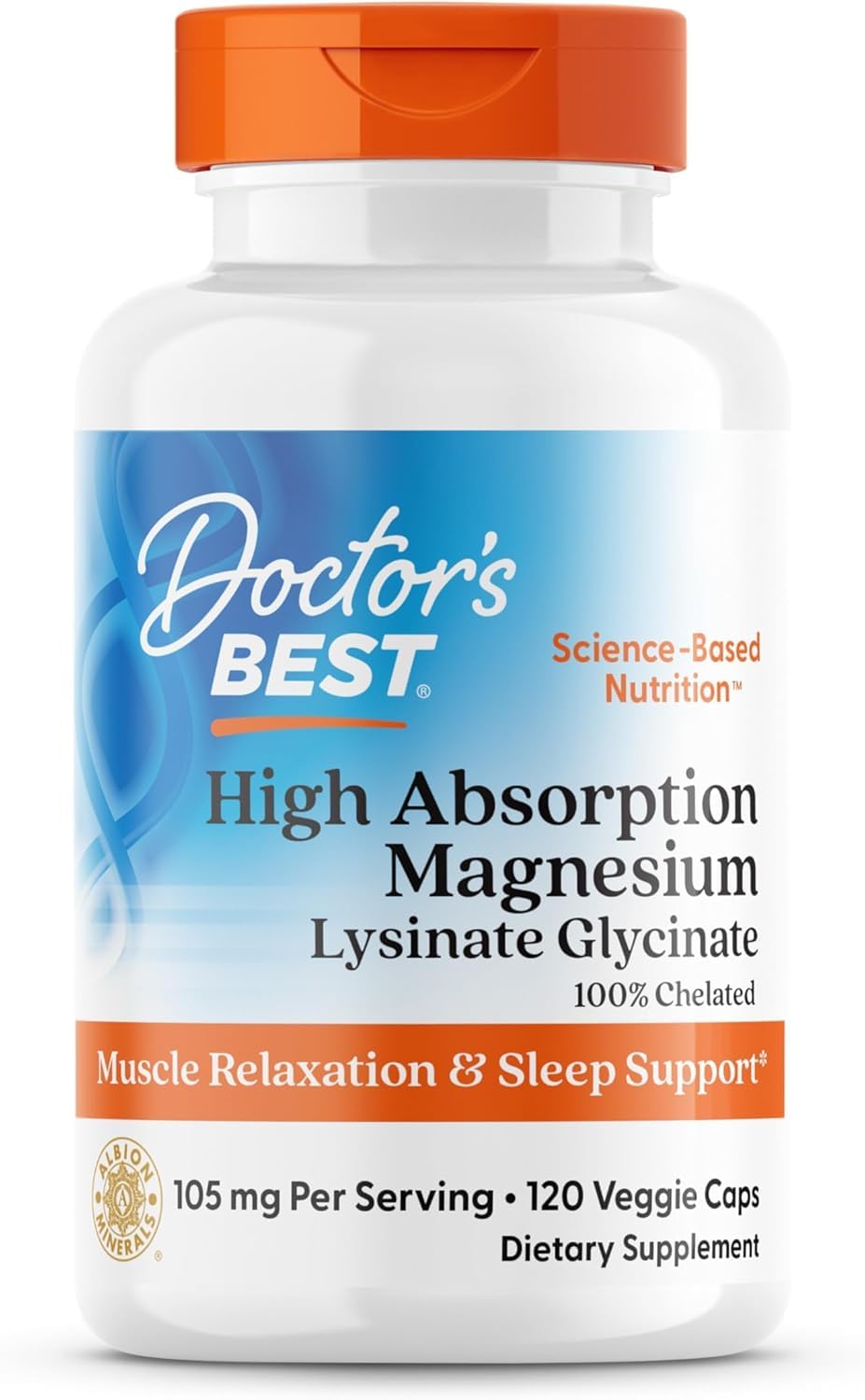 Flacon de Doctor's BEST Magnésium Glycinate Lysinate 120 capsules végétales