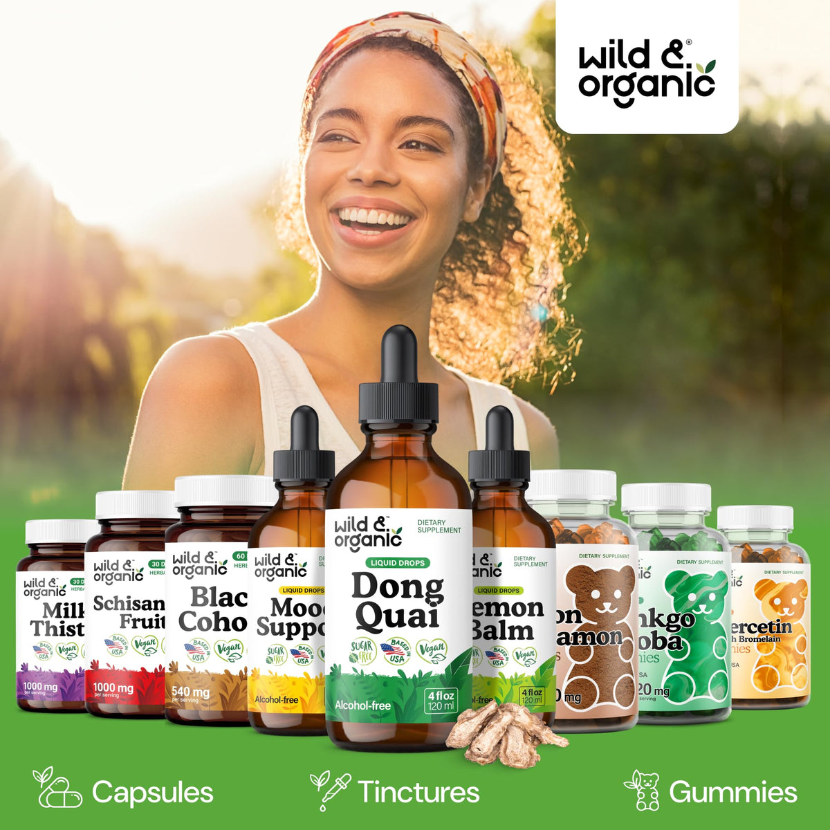 Flacon de Dong Quai Wild & Organic avec fond neutre