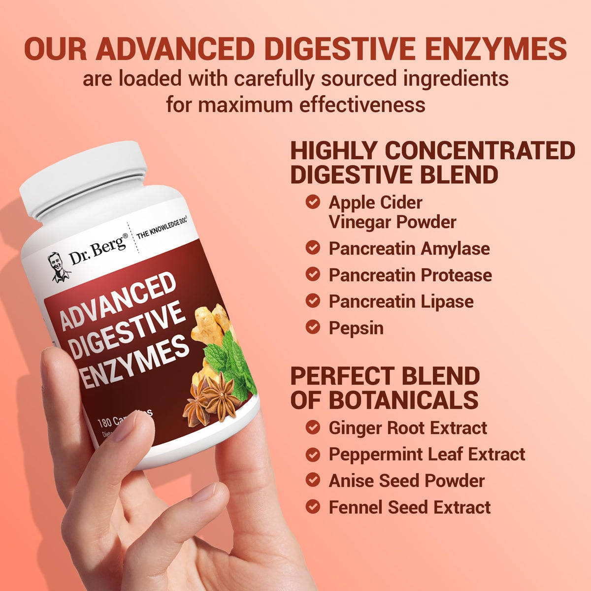 Flacon de Dr. Berg Enzymes Avancées sur une table