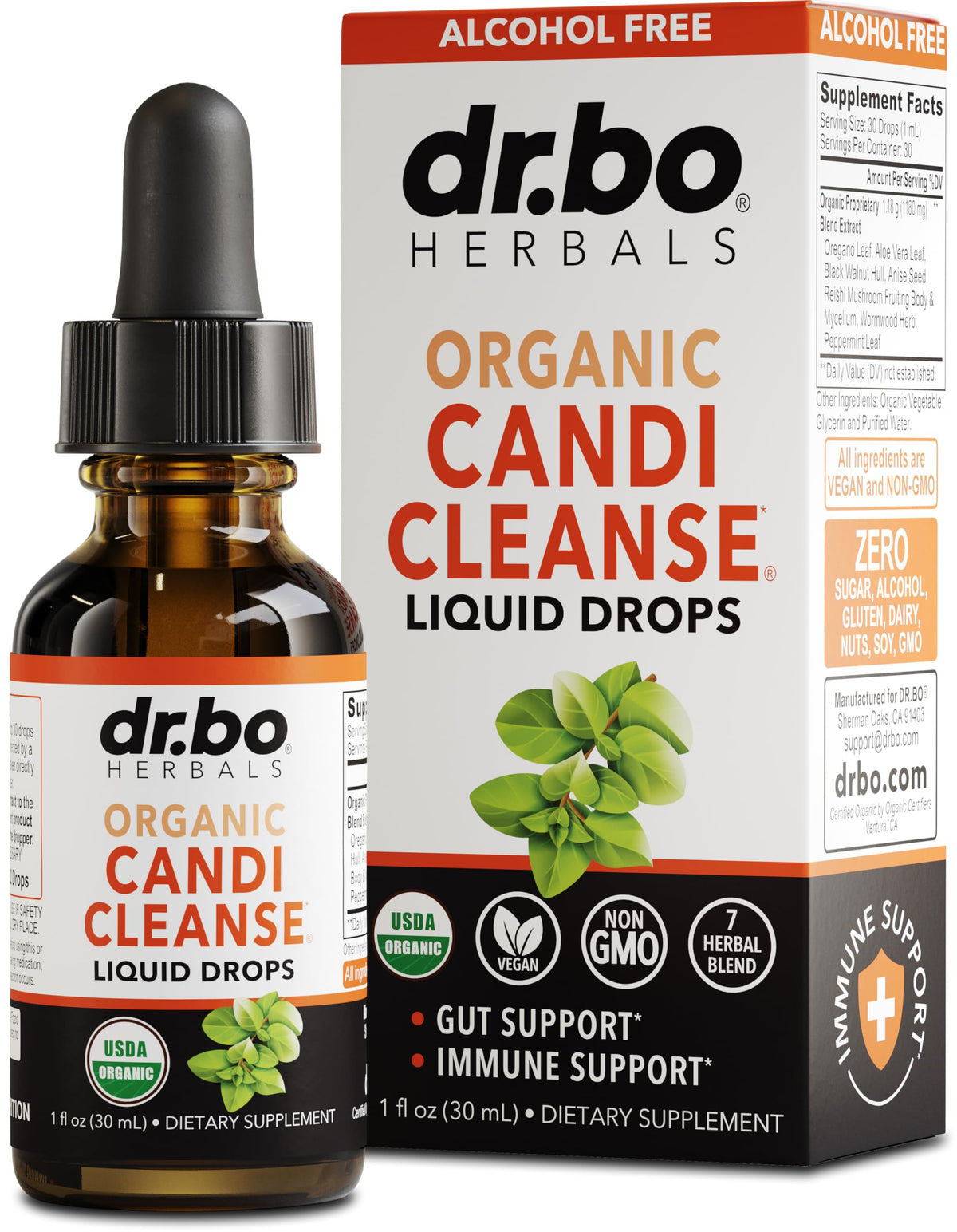 Flacon de DR. BO Candi Cleanse 1180 mg Huile d'Origan vue de face