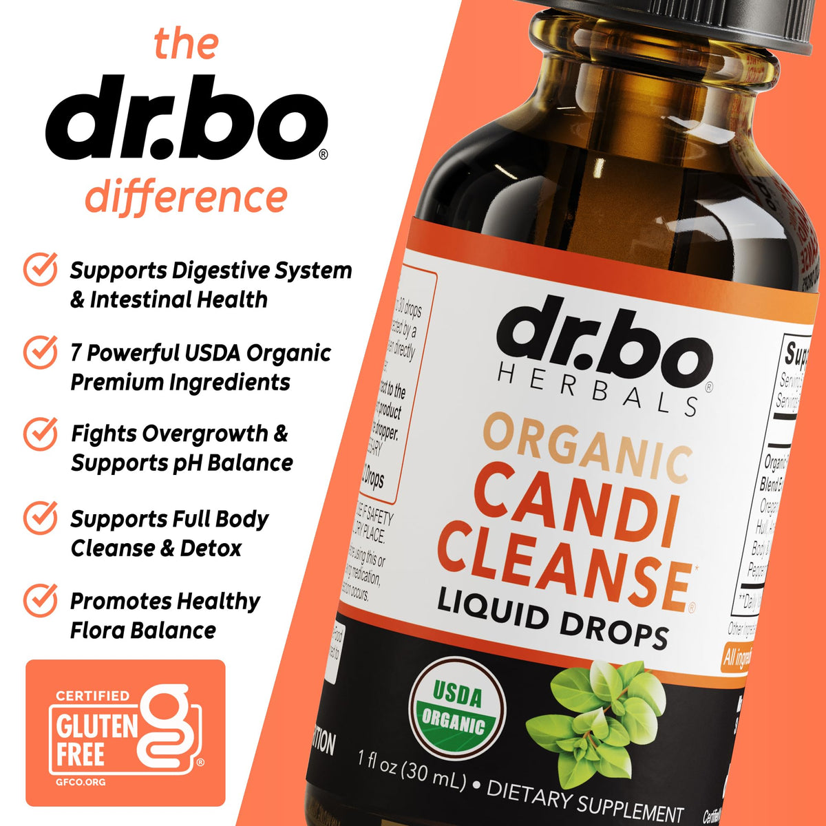 Flacon de DR. BO Candi Cleanse sur un fond naturel