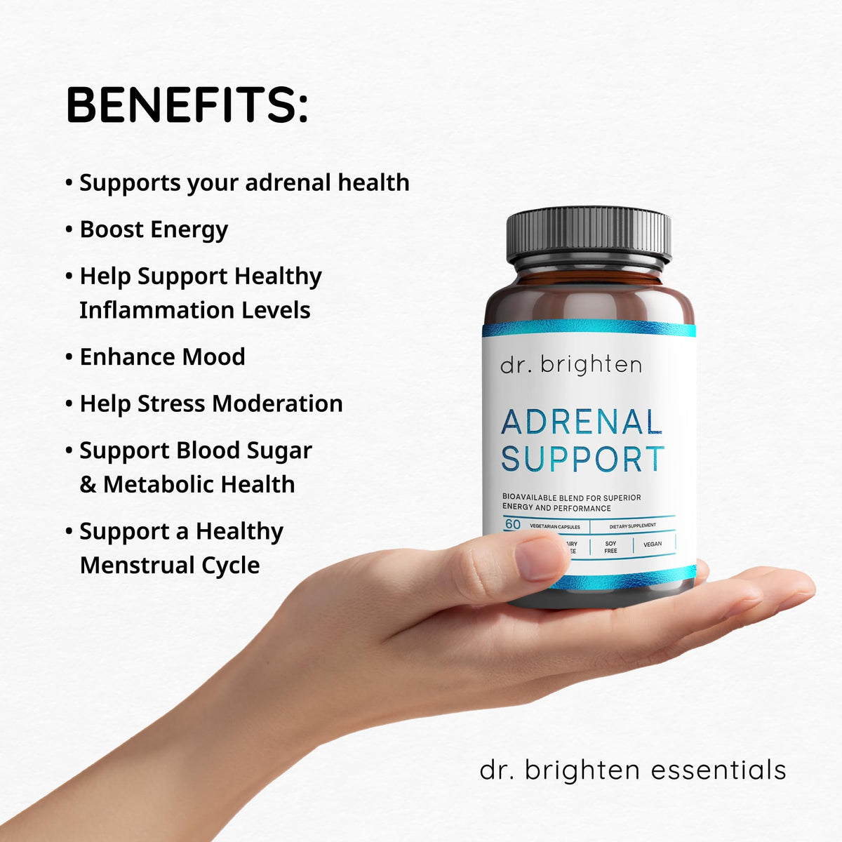 Flacon de Dr. Brighten Support Surrénal avec étiquette visible