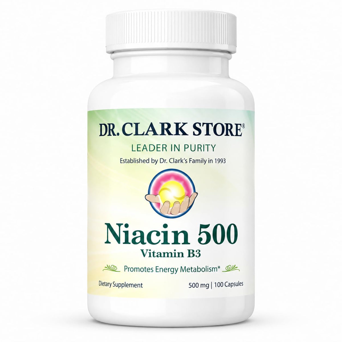 Flacon de Dr Clark Niacin 500 mg avec 100 capsules gélatineuses
