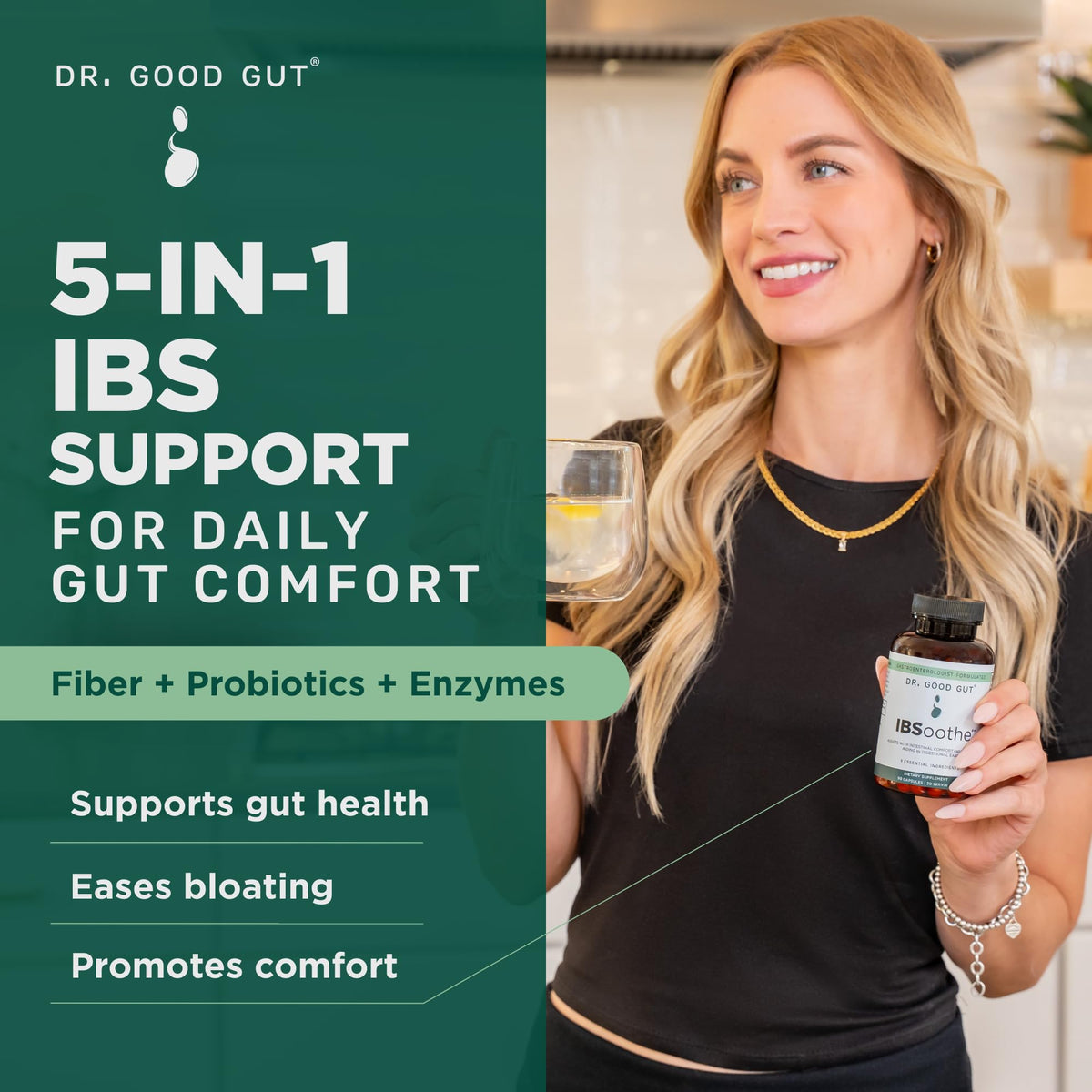 Flacon de DR. GOODGUT IBSoothe avec capsules à l'intérieur
