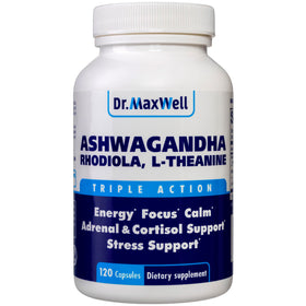 Flacon de Dr. Maxwell Complément Alimentaire 120 Capsules Ashwagandha Rhodiola