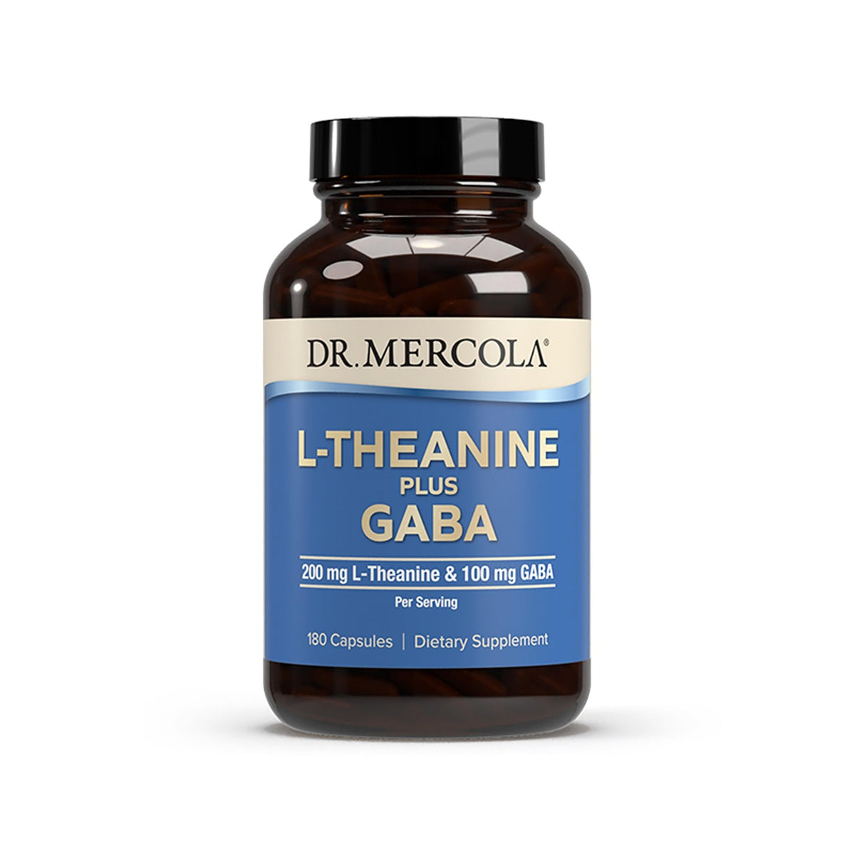 Flacon de Dr. Mercola L-Theanine Plus GABA 200 mg 180 capsules