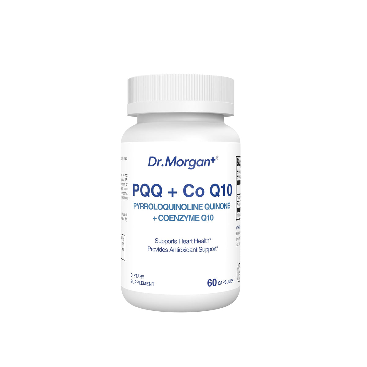 Flacon de DR.MORGAN PQQ 25mg et CoQ10 100mg vue de face
