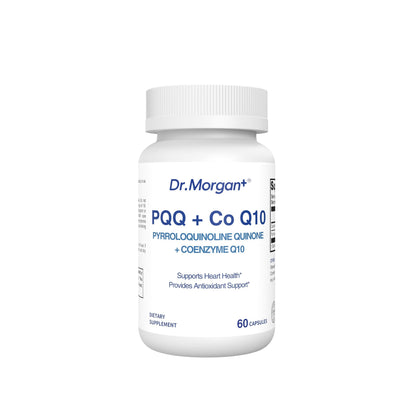 Flacon de DR.MORGAN PQQ 25mg et CoQ10 100mg vue de face
