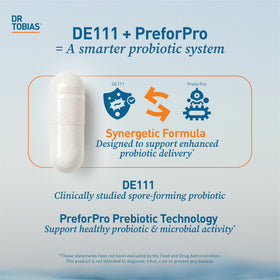 Flacon de Dr. Tobias Complément Alimentaire Probiotique Prébiotique avec étiquette