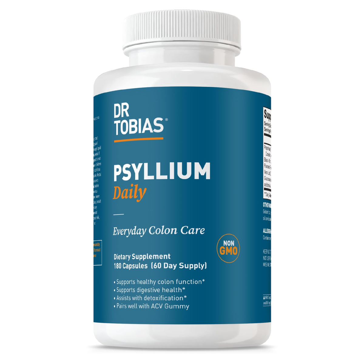 Flacon de Dr. Tobias Complément Alimentaire Psyllium 180 Capsules