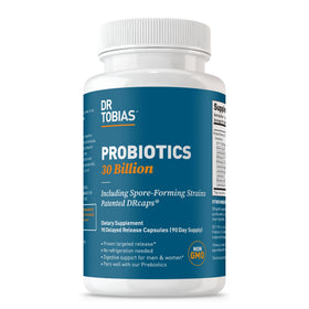 Flacon de Dr. Tobias Probiotiques 30 Milliards CFU 90 Capsules vue de face