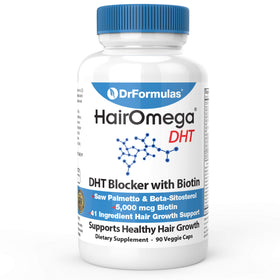 Flacon de DrFormulas HairOmega DHT Blocker 5000 mcg Biotin avant