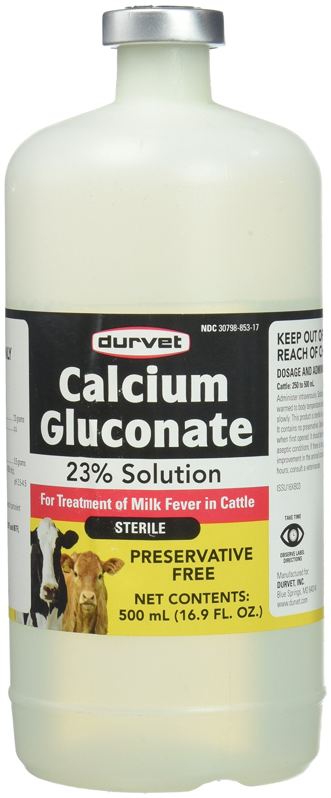 Flacon de Durvet Gluconate de Calcium 23% 500 ML vue de face