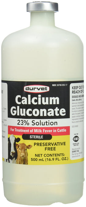 Flacon de Durvet Gluconate de Calcium 23% 500 ML vue de face